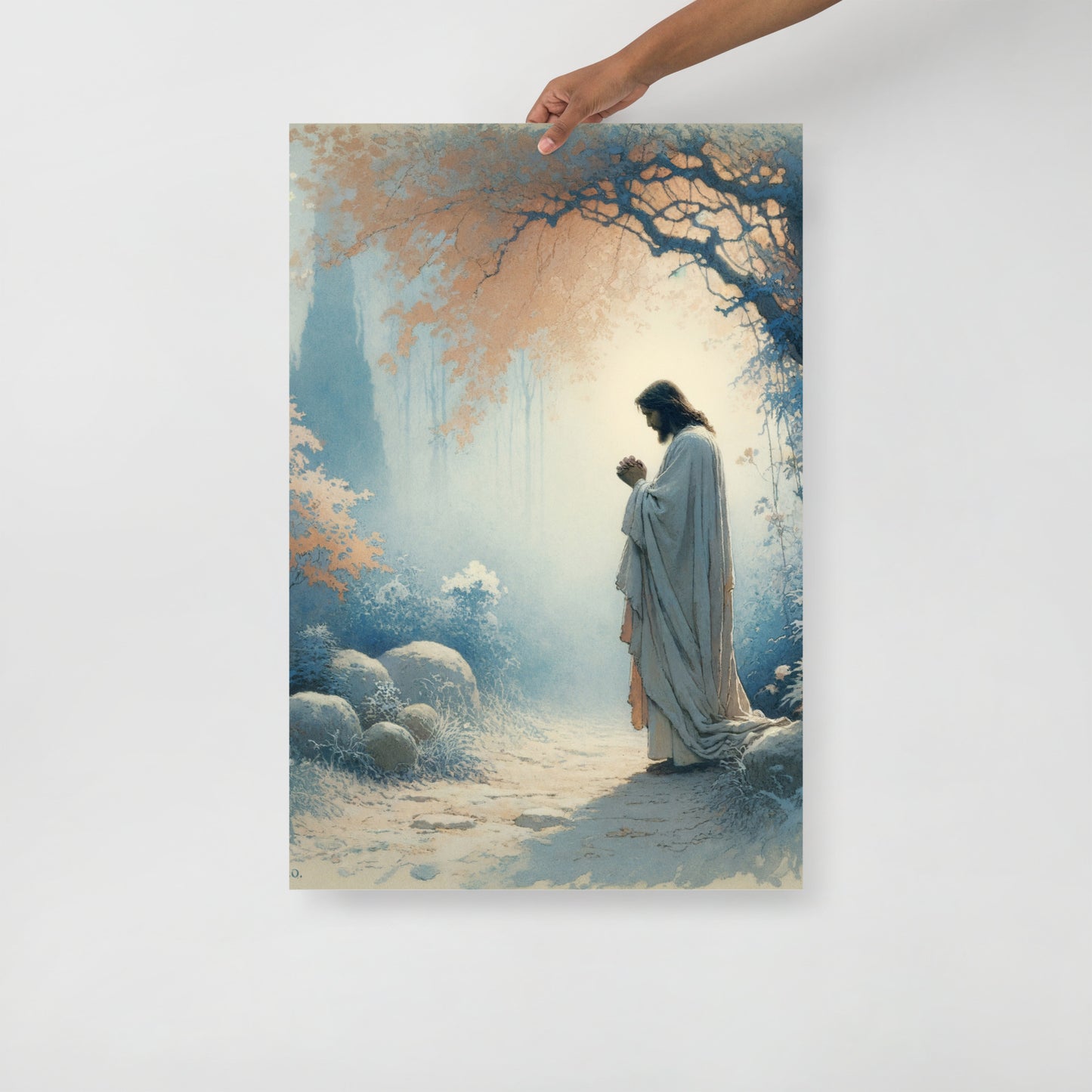 Jesus Praying, Bearing Rudimentary Cross, and Empty Tomb Wall Art UNFRAMED 3 Pieces